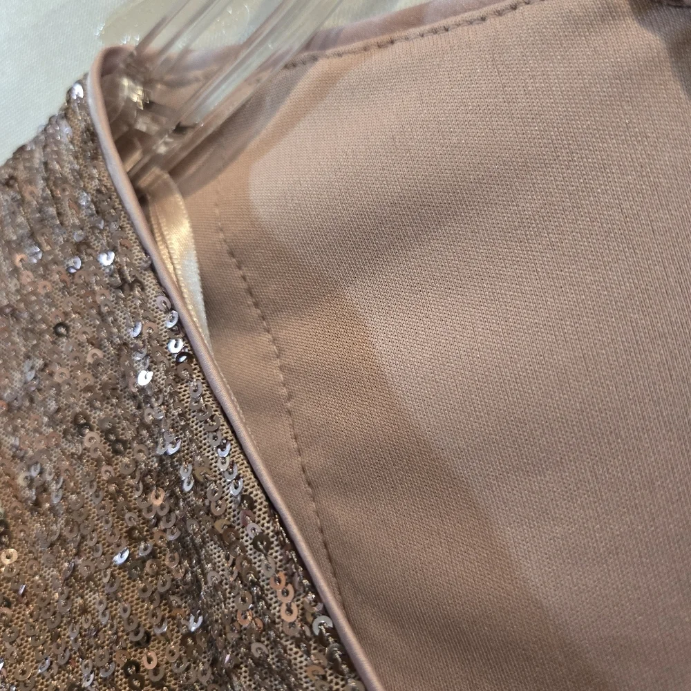 Eliza J Sequin V-Neck Cocktail Mini Dress/ Sheath - Rose Gold/Baloon Sleeves NWT